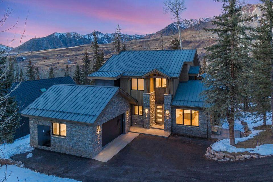 Exterior at night at 121 Adams Way, built by UltraBuilders in Telluride, Colorado