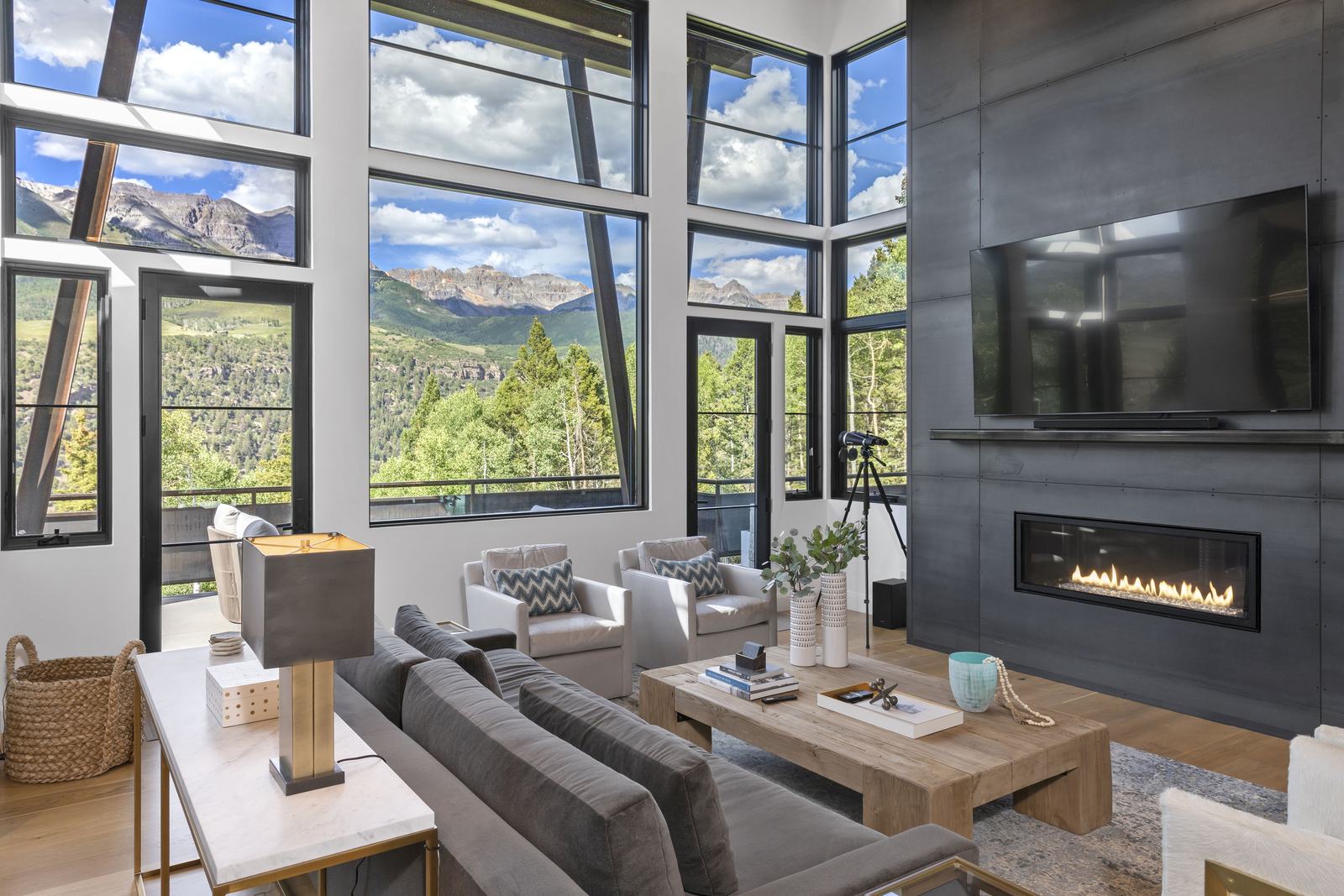Living room at 114 Lawson Overlook, built by UltraBuilders in Mountain Village, Colorado