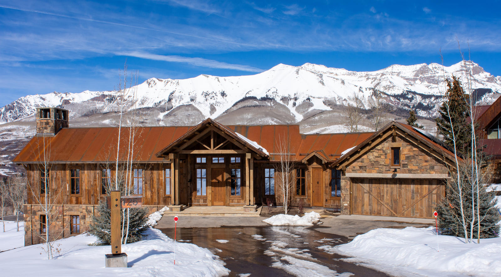 Front elevation at 125 Russell Drive, built by UltraBuilders in Mountain Village, Colorado